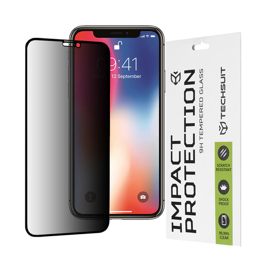 Ochranná fólie na displej Privacy Techsuit pro Apple iPhone 11 Pro / XS / X, tvrzené sklo, plné lepidlo, 111D