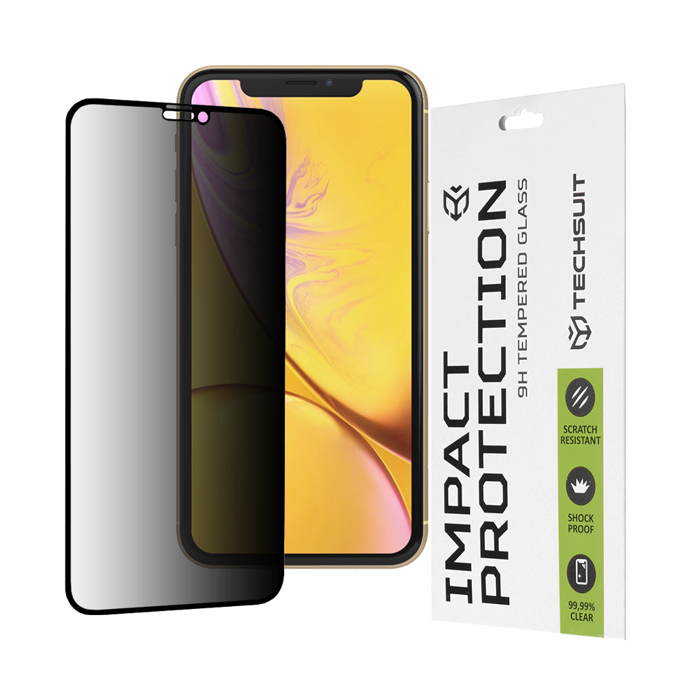 Ochranná fólie na displej Privacy Techsuit pro Apple iPhone 11 / XR, tvrzené sklo, plné lepidlo, 111D