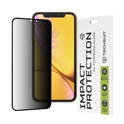 Ochranná fólie na displej Privacy Techsuit pro Apple iPhone 11 / XR, tvrzené sklo, plné lepidlo, 111D