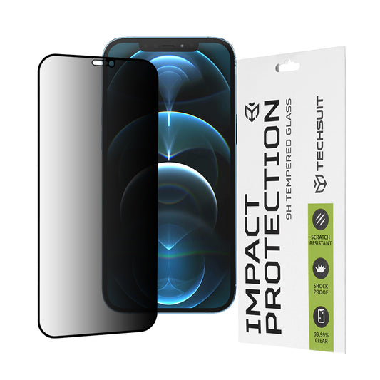 Ochranná fólie na displej Privacy Techsuit pro Apple iPhone 12 Pro Max, tvrzené sklo, plné lepidlo, 111D