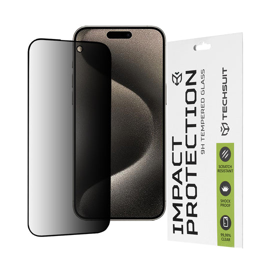 Ochranná fólie na displej Privacy Techsuit pro Apple iPhone 15 Pro Max, tvrzené sklo, plné lepidlo, 111D
