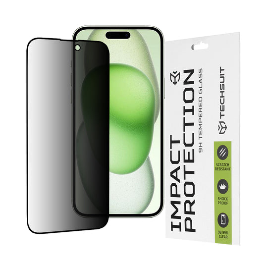Ochranná fólie na displej Privacy Techsuit pro Apple iPhone 16 Plus / 15 Plus, tvrzené sklo, plné lepidlo, 111D