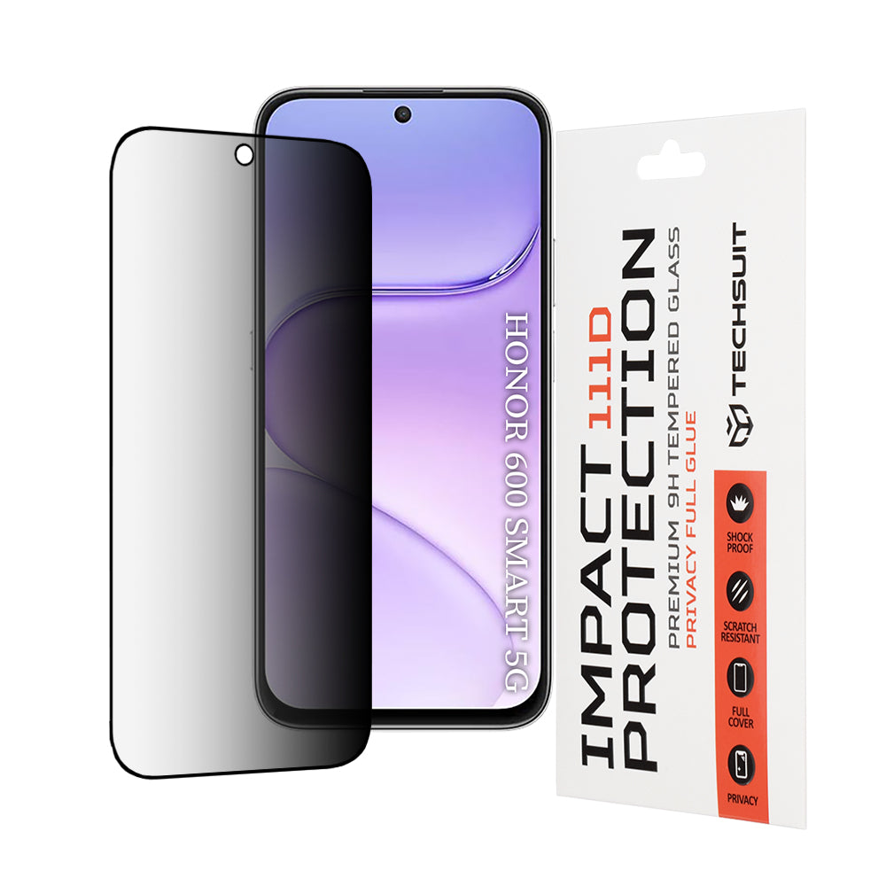 Ochranná fólie na displej Privacy Techsuit pro Honor 600 Smart, tvrzené sklo, plné lepidlo, 111D