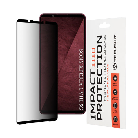 Ochranná fólie na displej Privacy Techsuit pro Sony Xperia 1 VIII, tvrzené sklo, plné lepidlo, 111D