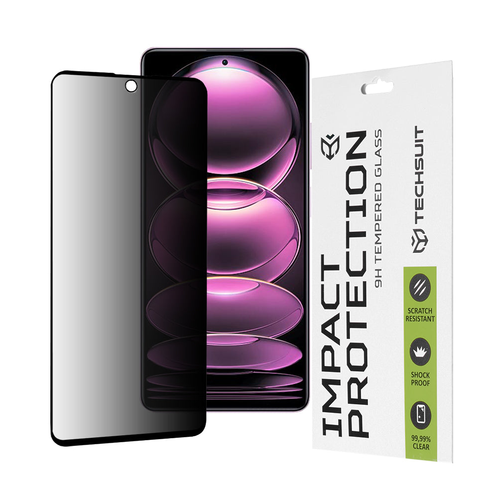 Privacy Techsuit Screen Protector Film for Xiaomi Poco X5 Pro / Redmi Note 12 Pro 5G / Note 12 Pro+, Tempered Glass, Full Glue, 111D
