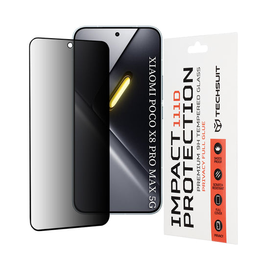 Ochranná fólie na displej Privacy Techsuit pro Xiaomi Poco X8 Pro Max, Tvrzené sklo, Full Glue, 111D