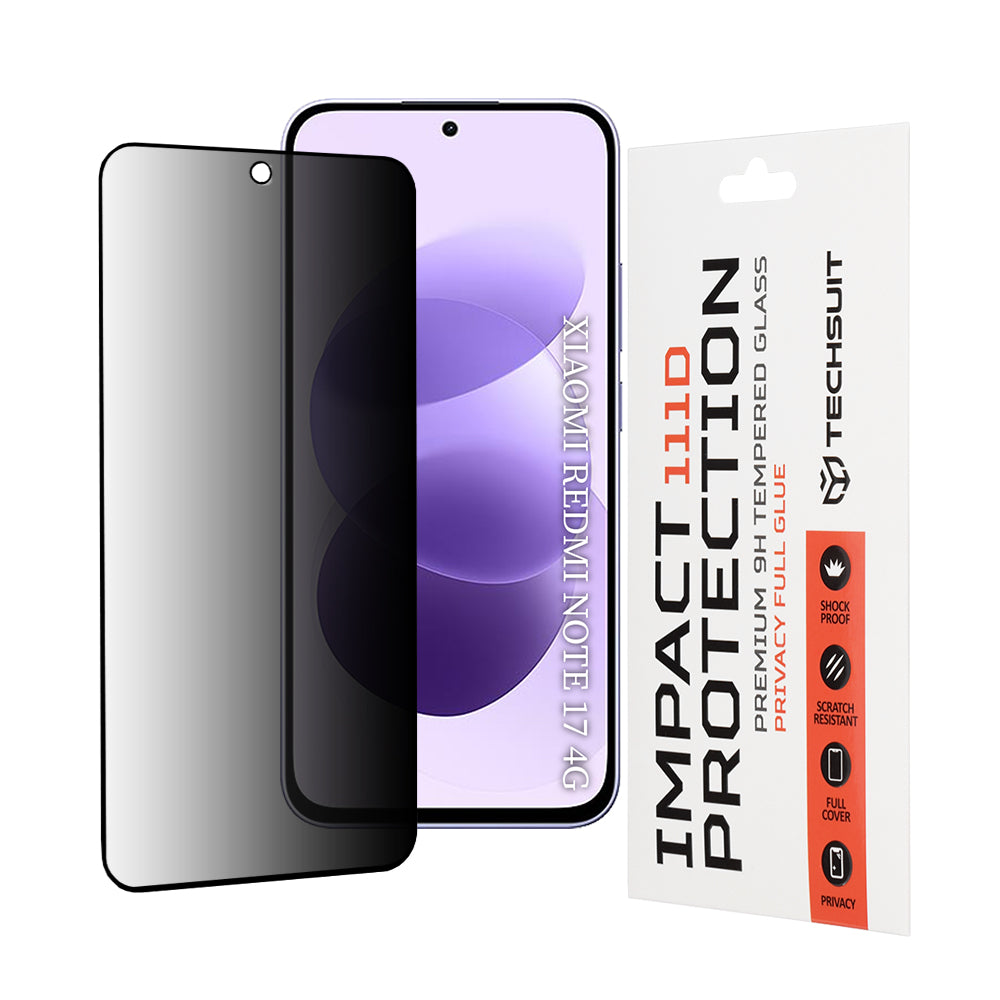 Techsuit Privacy Screen Protector for Xiaomi Redmi Note 17 4G / Note 17 5G, Tempered Glass, Full Glue, 111D