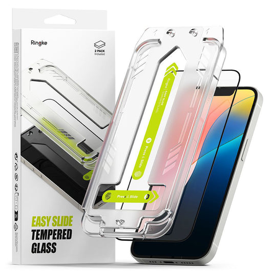 Ochranná fólie na displej Ringke Easy Slide pro Apple iPhone 17e / 16e / 14 / 13 Pro, tvrzené sklo, plné lepidlo, sada 2 kusů, černá
