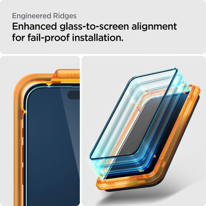 Ochranná fólie na displej Spigen GlastR Align Master pro Apple iPhone 15 Plus, Tvrzené sklo, Full Glue, Sada 2 kusy, Černá AGL06886
