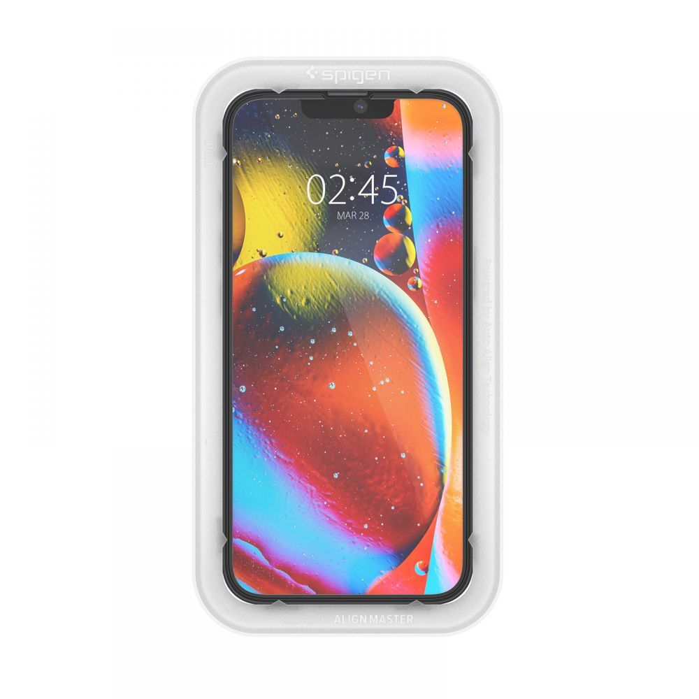 Ochranná fólie na displej Spigen GlastR Align Master pro Apple iPhone 17e / 16e / 14 / 13 Pro, Tvrzené sklo, Full Glue, Černá AGL03725