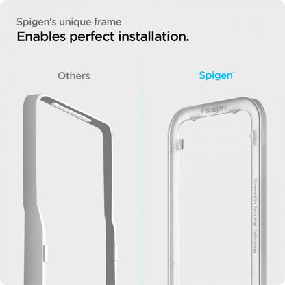 Ochranná fólie na displej Spigen GlastR Align Master pro Apple iPhone 17e / 16e / 14 / 13 Pro, Tvrzené sklo, Full Glue, Černá AGL03725