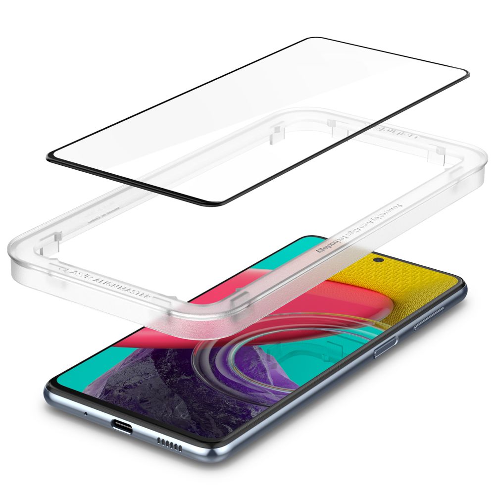 Ochranná fólie na displej Spigen GlastR Align Master pro Samsung Galaxy M53 M536, Tvrzené sklo, Full Glue, Černá