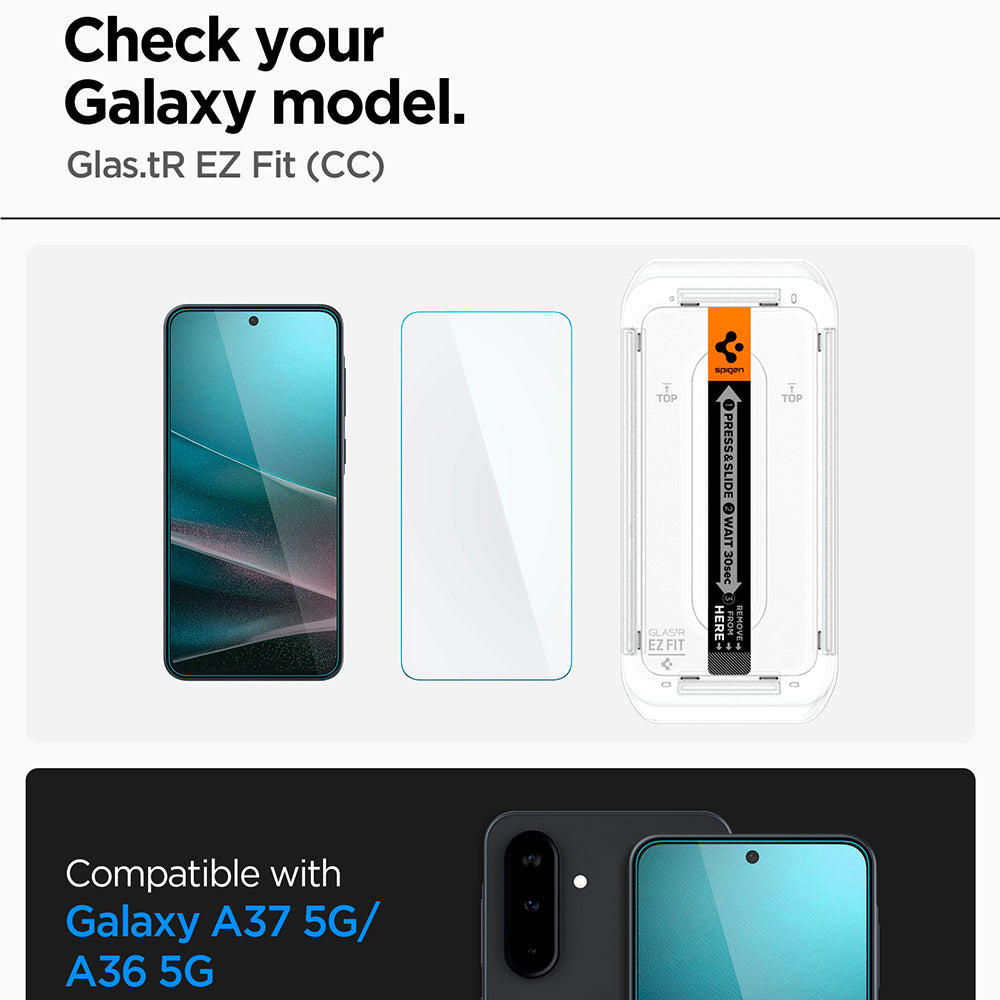 Ochranná fólie na displej Spigen GlastR EZ FIT HD pro Samsung Galaxy A37 5G / A36 A366, tvrzené sklo, plné lepidlo AGL11365