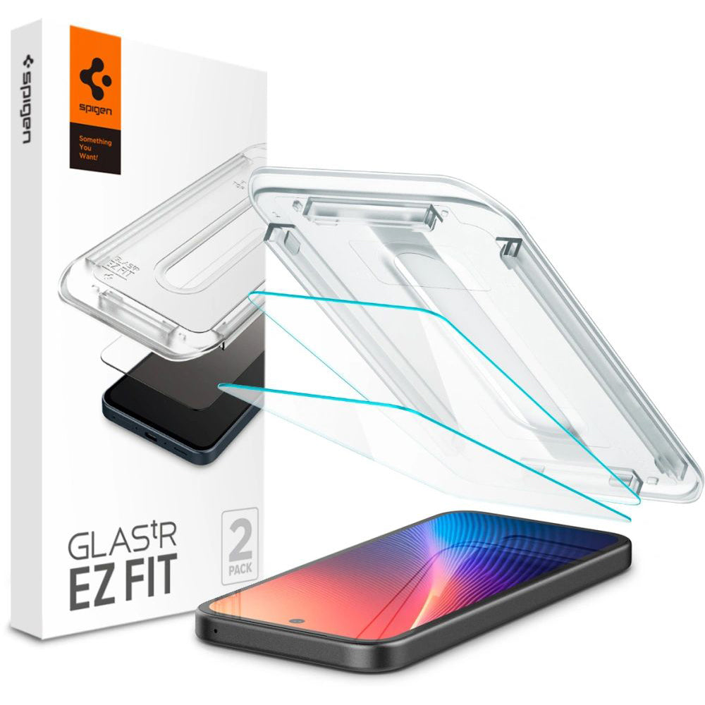 Ochranná fólie na displej Spigen GlastR EZ FIT pro Google Pixel 9a, Tvrzené sklo, Full Glue, Sada 2 kusy AGL08938