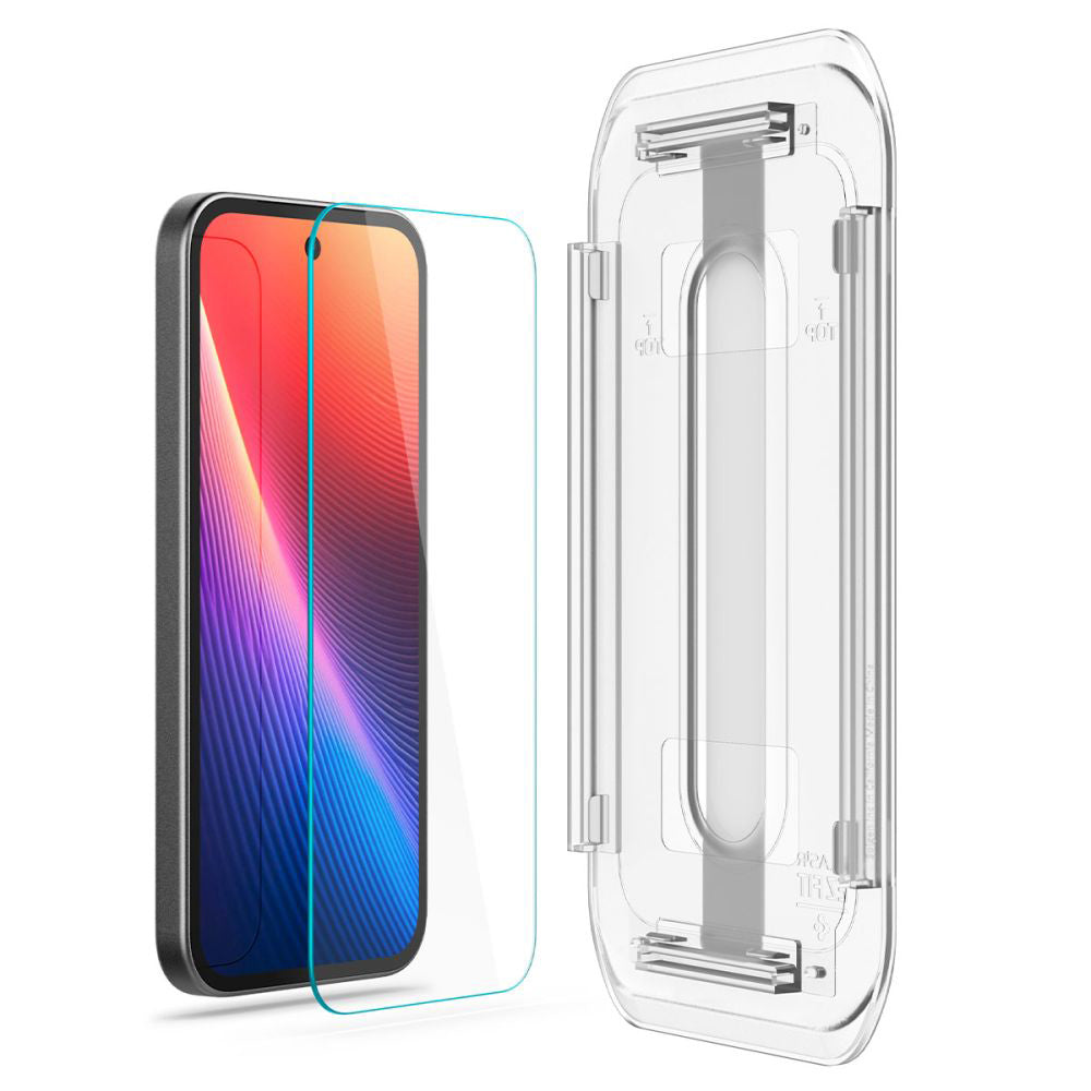 Ochranná fólie na displej Spigen GlastR EZ FIT pro Google Pixel 9a, Tvrzené sklo, Full Glue, Sada 2 kusy AGL08938