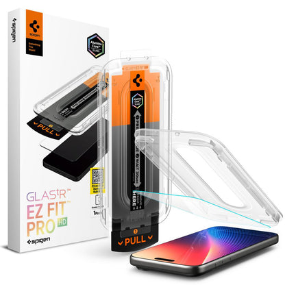 Ochranná fólie na displej Spigen GlastR EZ FIT Pro pro Apple iPhone 17 Pro / 17 / 16 Pro, Tvrzené sklo, Full Glue