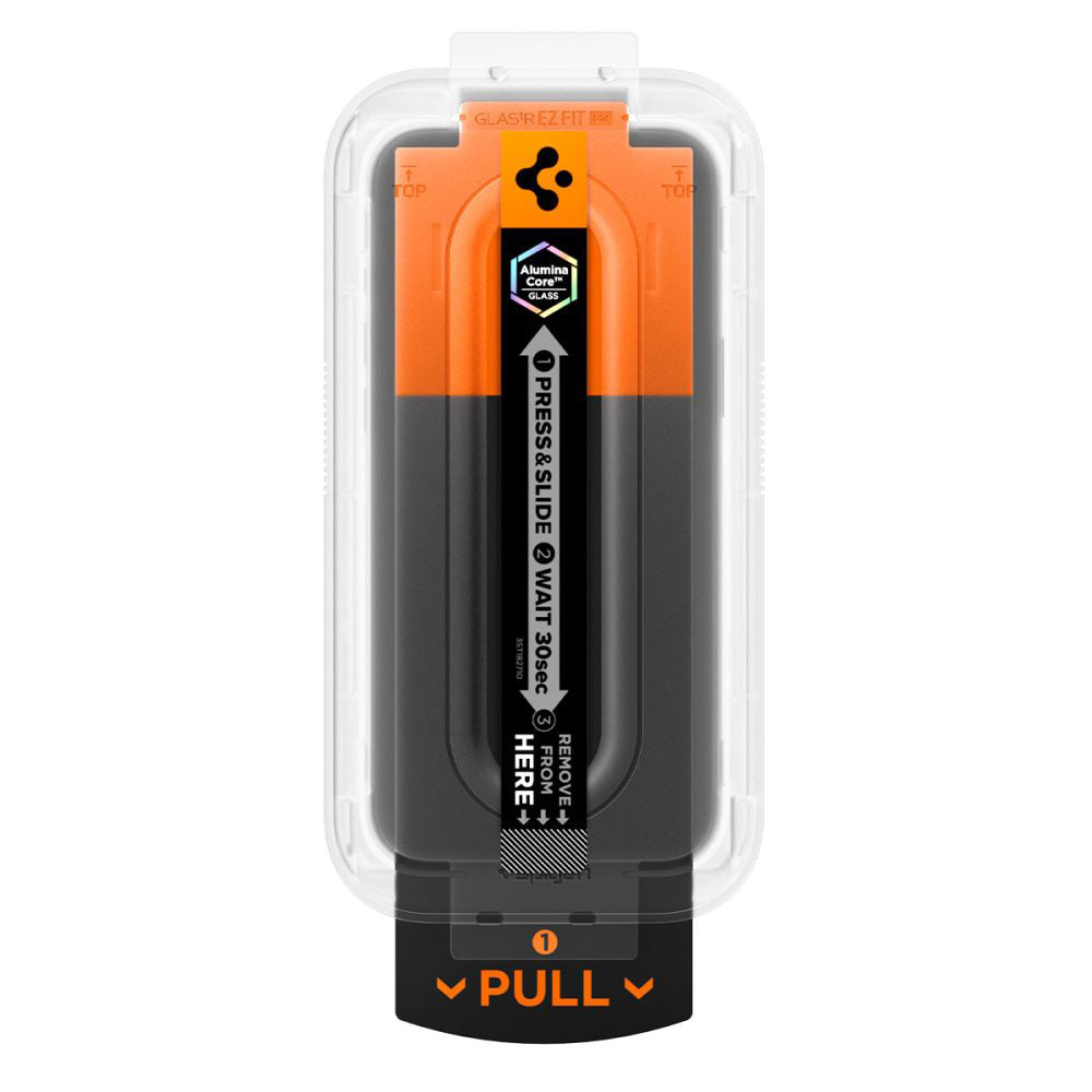 Ochranná fólie na displej Spigen GlastR EZ FIT Pro pro Apple iPhone 17 Pro / 17 / 16 Pro, Tvrzené sklo, Full Glue