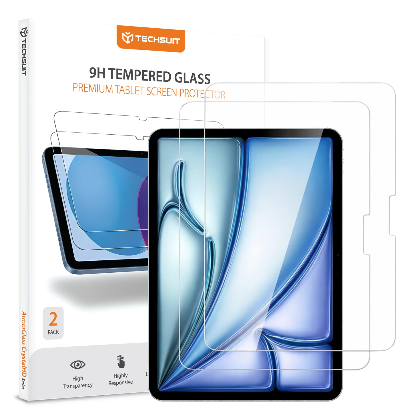 Ochranná fólie na obrazovku Techsuit ArmorGlass CrystalHD pro Apple iPad Air 11 (2026) / Air 11 (2025), tvrzené sklo, plné lepidlo, sada 2 kusů