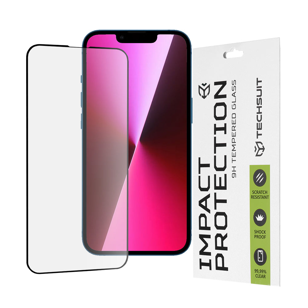 Ochranná fólie na displej Techsuit M2 pro Apple iPhone 17e / 16e / 14 / 13 Pro, tvrzené sklo, plné lepidlo, 111D, černá