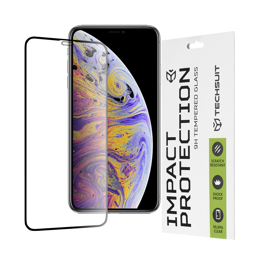 Ochranná fólie na displej Techsuit pro Apple iPhone 11 Pro Max / XS Max, tvrzené sklo, plné lepidlo, 111D, černá