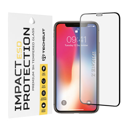 Ochranná fólie na displej Techsuit pro Apple iPhone 11 Pro / XS / X, tvrzené sklo, plné lepidlo, černá