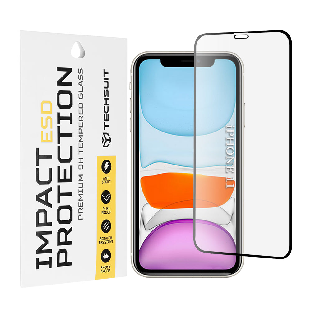 Ochranná fólie na displej Techsuit pro Apple iPhone 11 / XR, tvrzené sklo, plné lepidlo, černá
