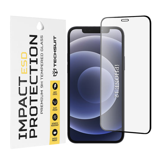Ochranná fólie na displej Techsuit pro Apple iPhone 12 / 12 Pro, tvrzené sklo, plné lepidlo, černá