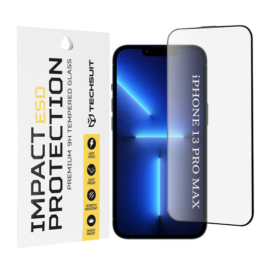 Ochranná fólie na displej Techsuit pro Apple iPhone 13 Pro Max, tvrzené sklo, plné lepidlo, černá