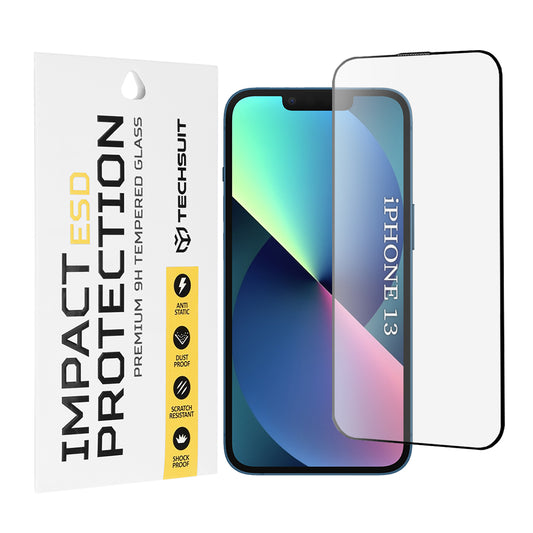 Ochranná fólie na displej Techsuit pro Apple iPhone 14 / 13 Pro / 13, tvrzené sklo, plné lepidlo, černá