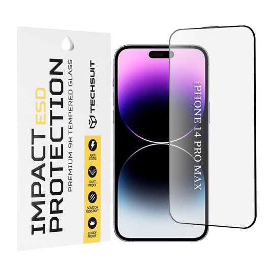 Ochranná fólie na displej Techsuit pro Apple iPhone 14 Pro Max, tvrzené sklo, plné lepidlo, černá