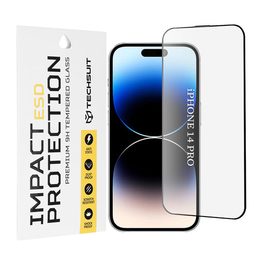 Ochranná fólie na displej Techsuit pro Apple iPhone 14 Pro, tvrzené sklo, plné lepidlo, černá
