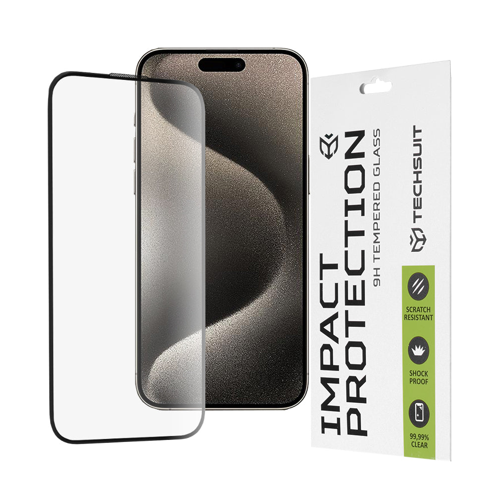 Ochranná fólie na displej Techsuit pro Apple iPhone 15 Pro Max, tvrzené sklo, plné lepidlo, 111D, černá