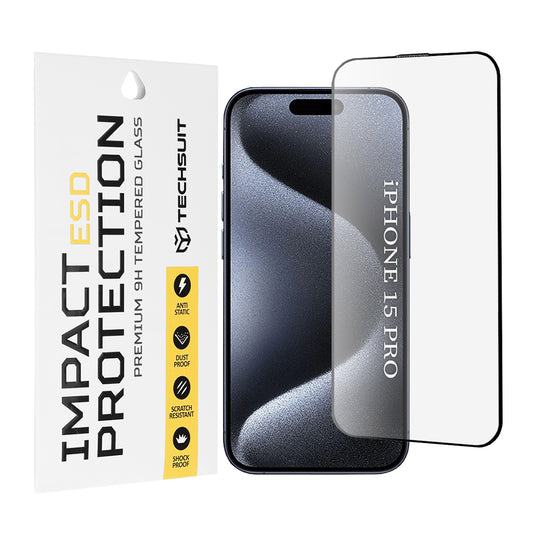 Ochranná fólie na displej Techsuit pro Apple iPhone 15 Pro, tvrzené sklo, plné lepidlo, černá