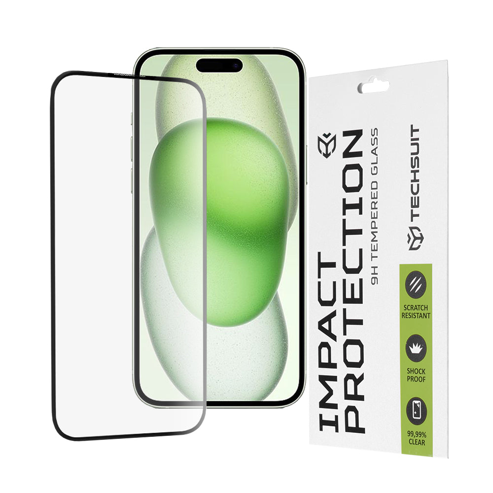 Ochranná fólie na displej Techsuit pro Apple iPhone 16 Plus / 15 Plus, tvrzené sklo, plné lepidlo, 111D, černá