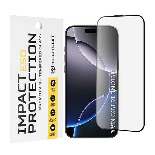 Ochranná fólie na displej Techsuit pro Apple iPhone 16 Pro Max, tvrzené sklo, plné lepidlo, černá
