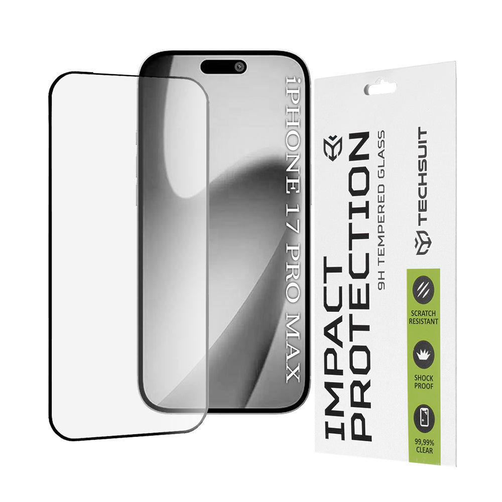 Ochranná fólie Techsuit na displej pro Apple iPhone 17 Pro Max, Tvrzené sklo, Full Glue, 111D, Černá