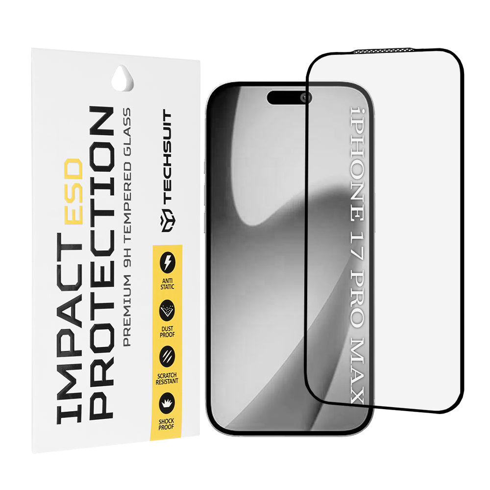Ochranná fólie Techsuit pro Apple iPhone 17 Pro Max, Tvrzené sklo, Full Glue, Černá