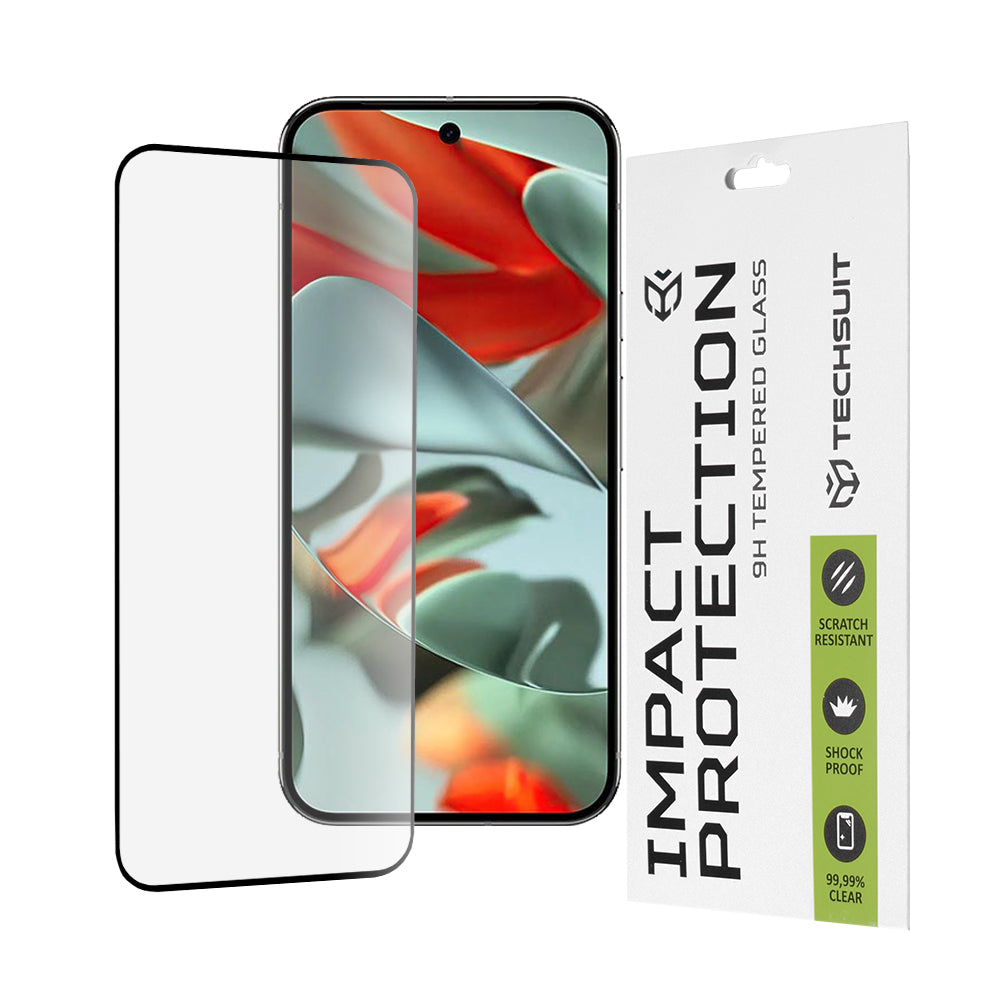 Ochranná fólie na displej Techsuit pro Google Pixel 9 Pro XL, tvrzené sklo, plné lepidlo, 111D, černá