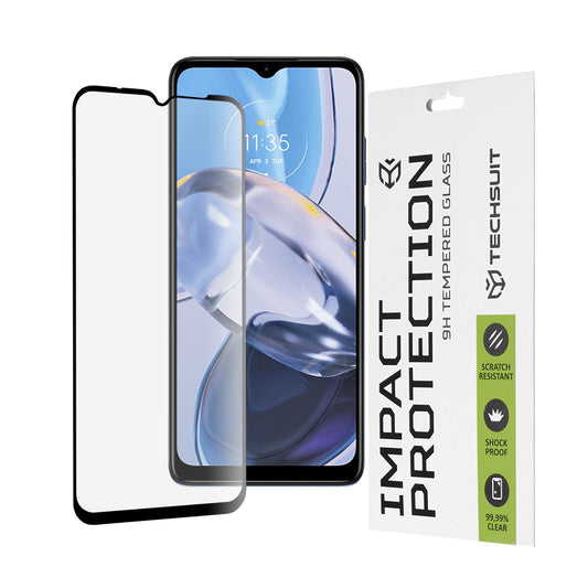 Ochranná fólie na displej Techsuit pro Motorola Moto E22i / E22, tvrzené sklo, plné lepidlo, 111D, černá