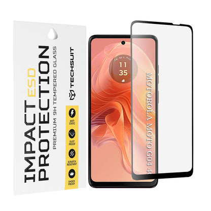 Ochranná fólie na displej Techsuit pro Motorola Moto G04s / E14 / G24 Power / G04 / G24, tvrzené sklo, plné lepidlo, černá