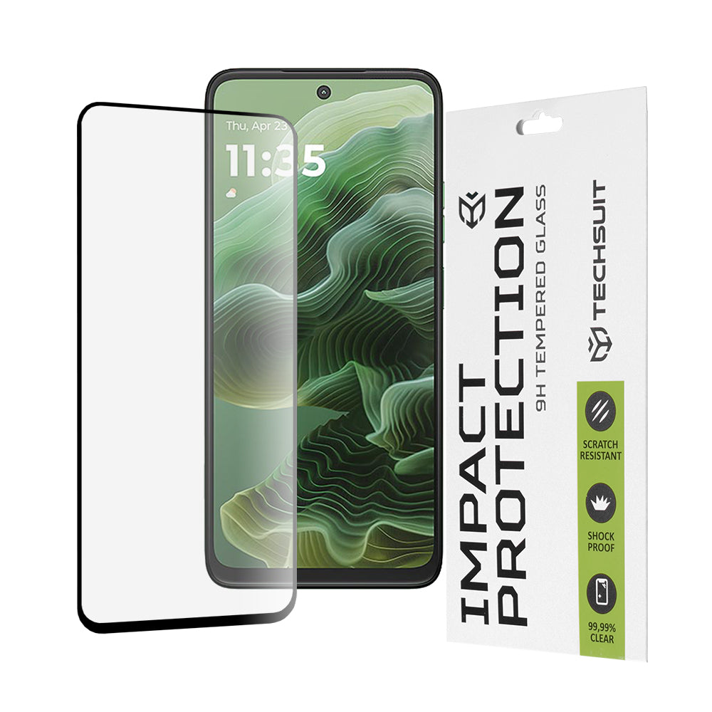 Ochranná fólie na displej Techsuit pro Motorola Moto G56 / G35, tvrzené sklo, plné lepidlo, 111D, černá