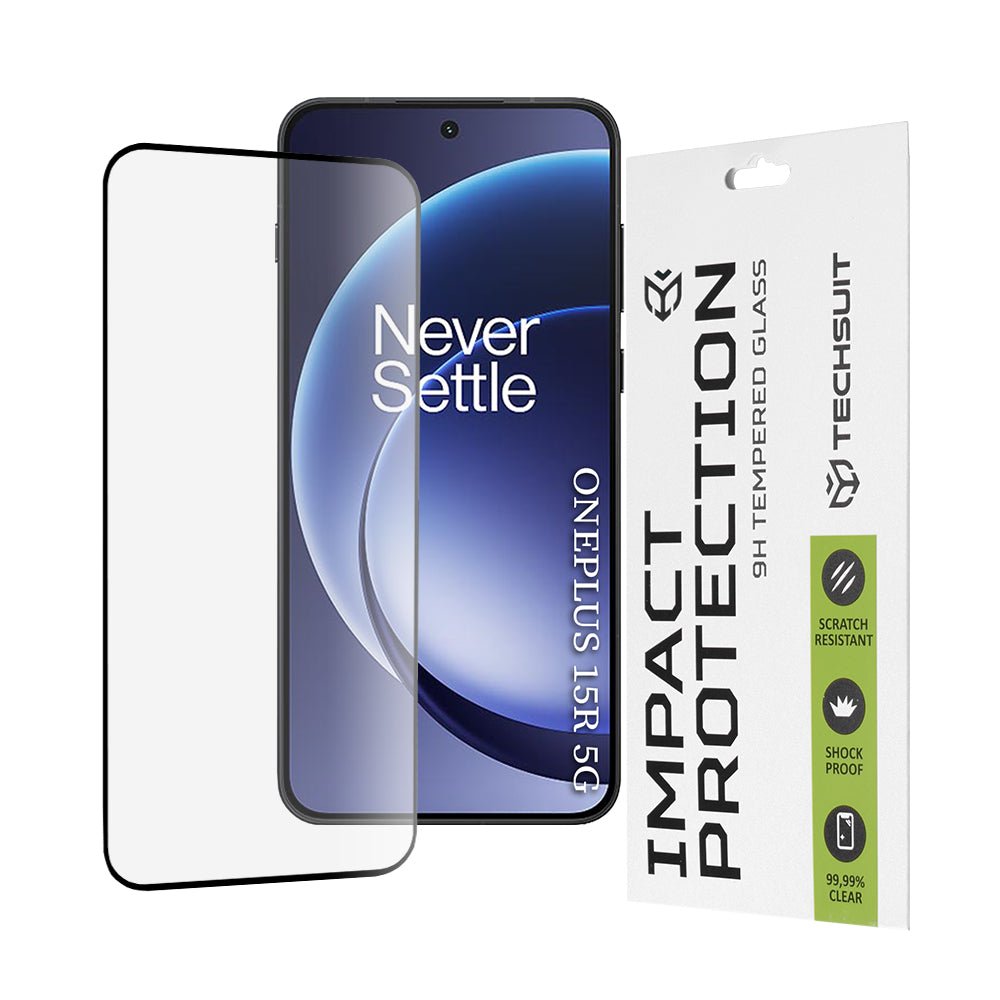 Techsuit Screen Protector for OnePlus 15R, Tempered Glass, Full Glue, 111D, Black