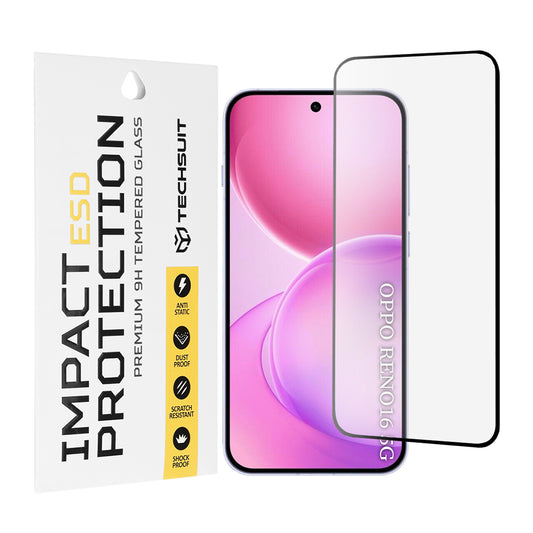 Ochranná fólie na displej Techsuit pro Oppo Reno16 / Reno16 Pro, tvrzené sklo, plné lepidlo, černá