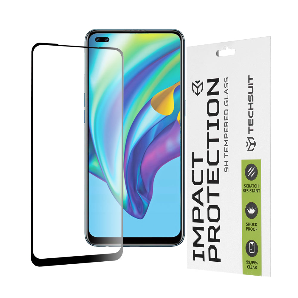 Ochranná fólie na displej Techsuit pro Oppo Reno4 Lite, tvrzené sklo, plné lepidlo, 111D, černá