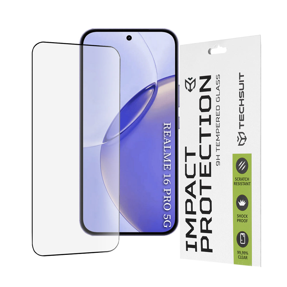 Ochranná fólie na displej Techsuit pro Realme 16 Pro, Tvrzené sklo, Full Glue, 111D, Černá
