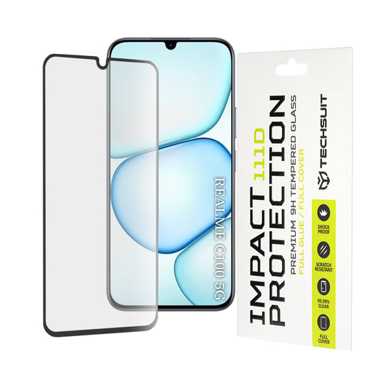 Ochranná fólie na displej Techsuit pro Realme C100 5G, tvrzené sklo, plné lepidlo, 111D, černá