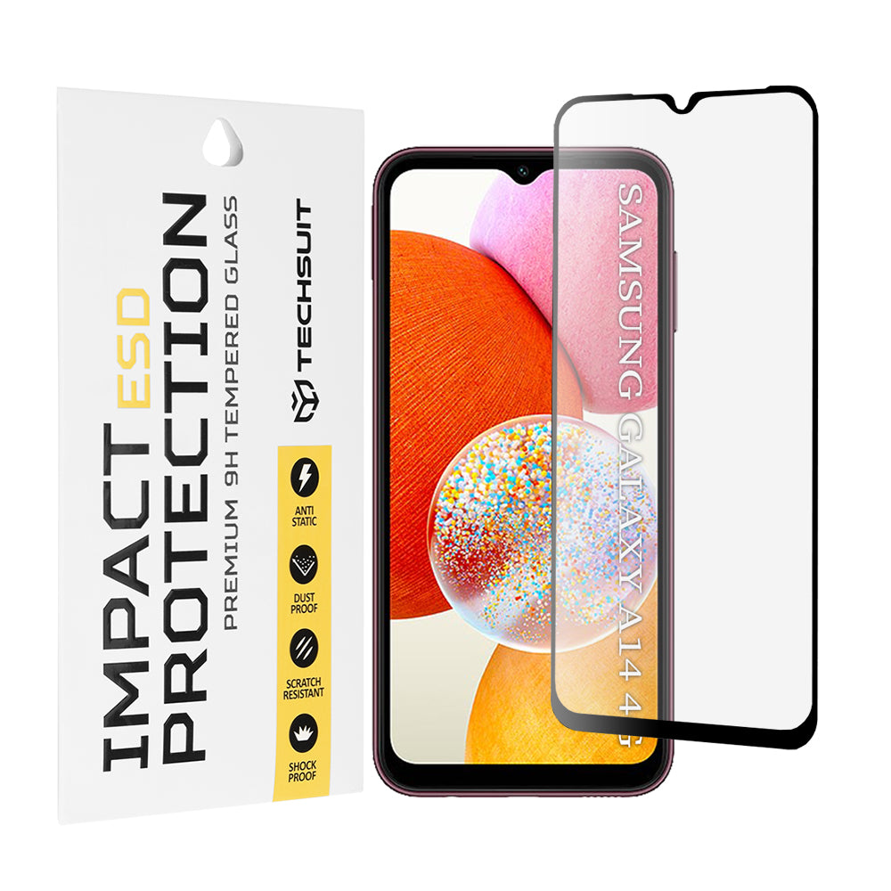 Ochranná fólie na displej Techsuit pro Samsung Galaxy A14 A145 / A14 5G A146, tvrzené sklo, plné lepidlo, černá