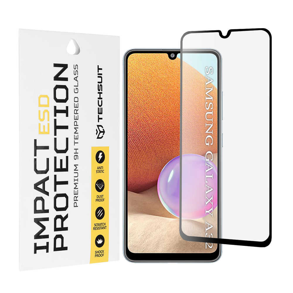 Ochranná fólie na obrazovku Techsuit pro Samsung Galaxy A32 A325, tvrzené sklo, plné lepidlo, černá