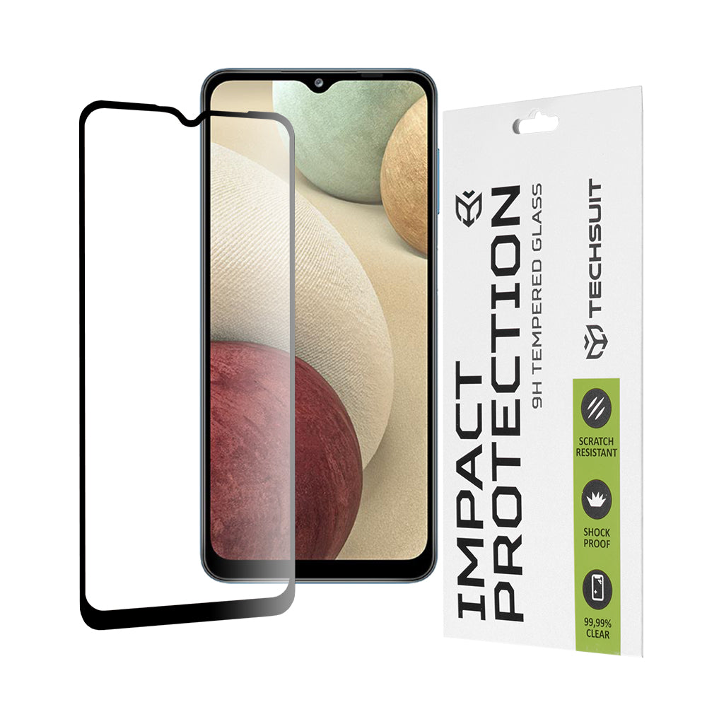 Ochranná fólie na displej Techsuit pro Samsung Galaxy F12 F127 / A12 Nacho A127 / M02 M022 / M12 M127, tvrzené sklo, Full Glue, 111D, černá