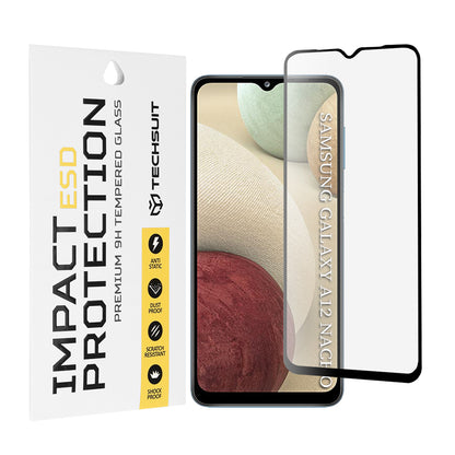 Ochranná fólie na displej Techsuit pro Samsung Galaxy F12 F127 / A12 Nacho A127 / M02 M022 / M12 M127, tvrzené sklo, plné lepidlo, černá
